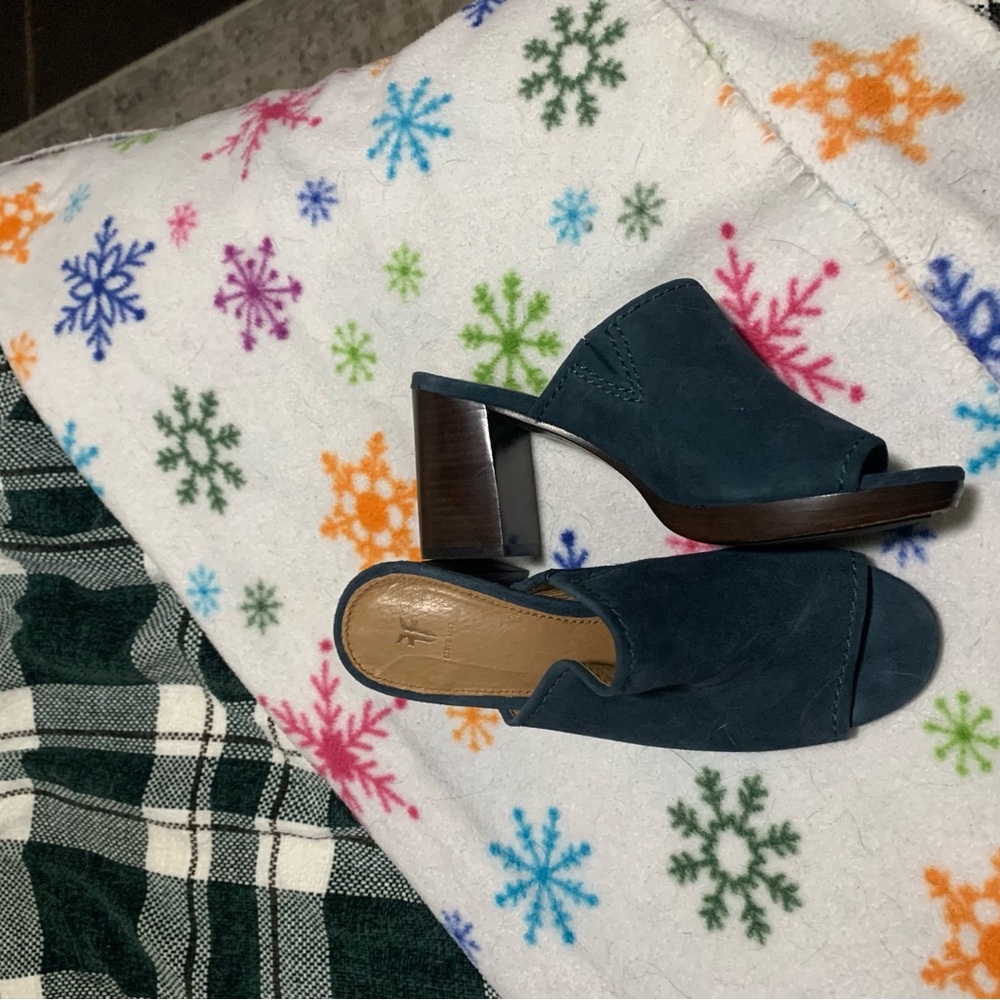Frye Teal Open-Toe Mules